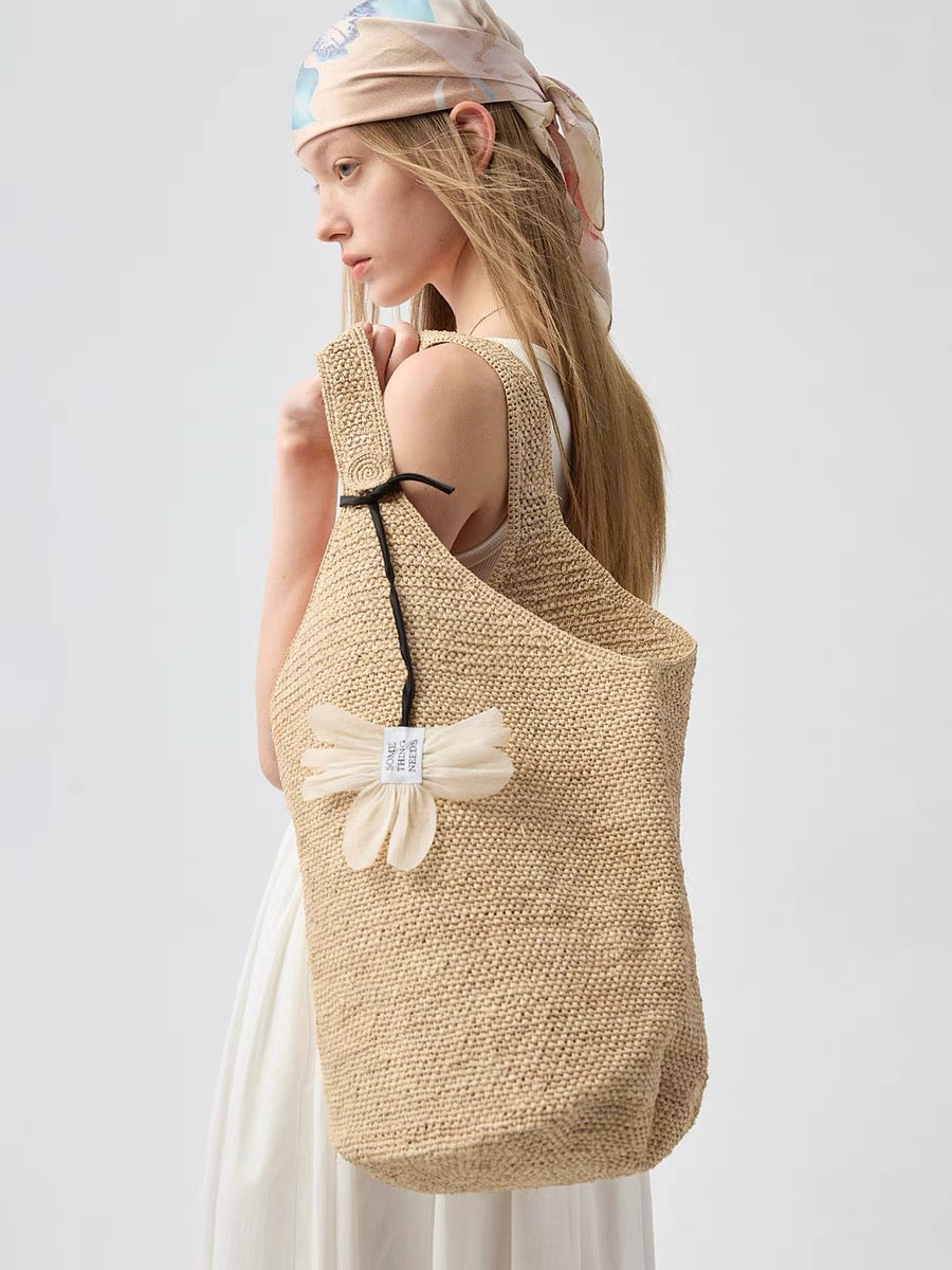 #129 Chic Raffia Handwoven Tote Bag
